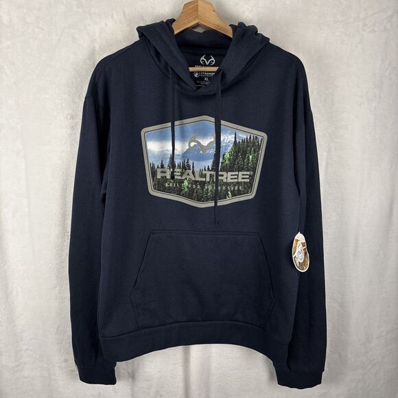 Realtree Built For Adventure PullOver Hoodie Navy Blue Gray Size XL NWT - Picture 1 of 6